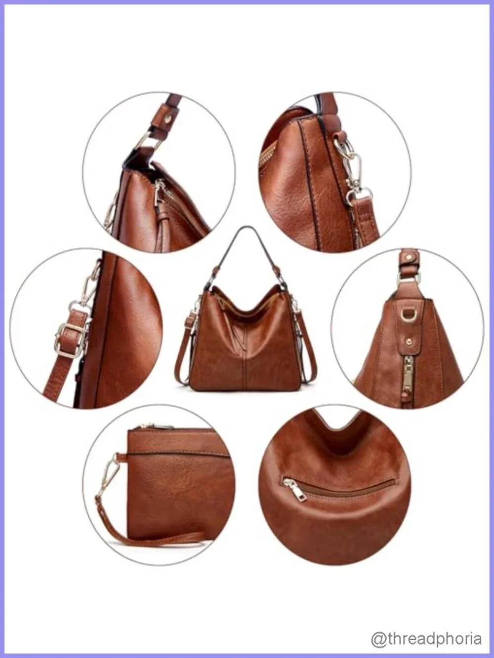 Soft Vegan Leather Hobo Tote Purse & Wallet Set with Crossbody Strap